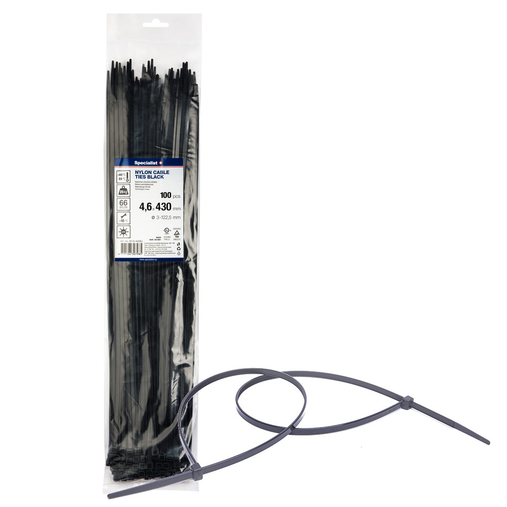 Nylon cable ties Black 4,6x430mm, 100pcs