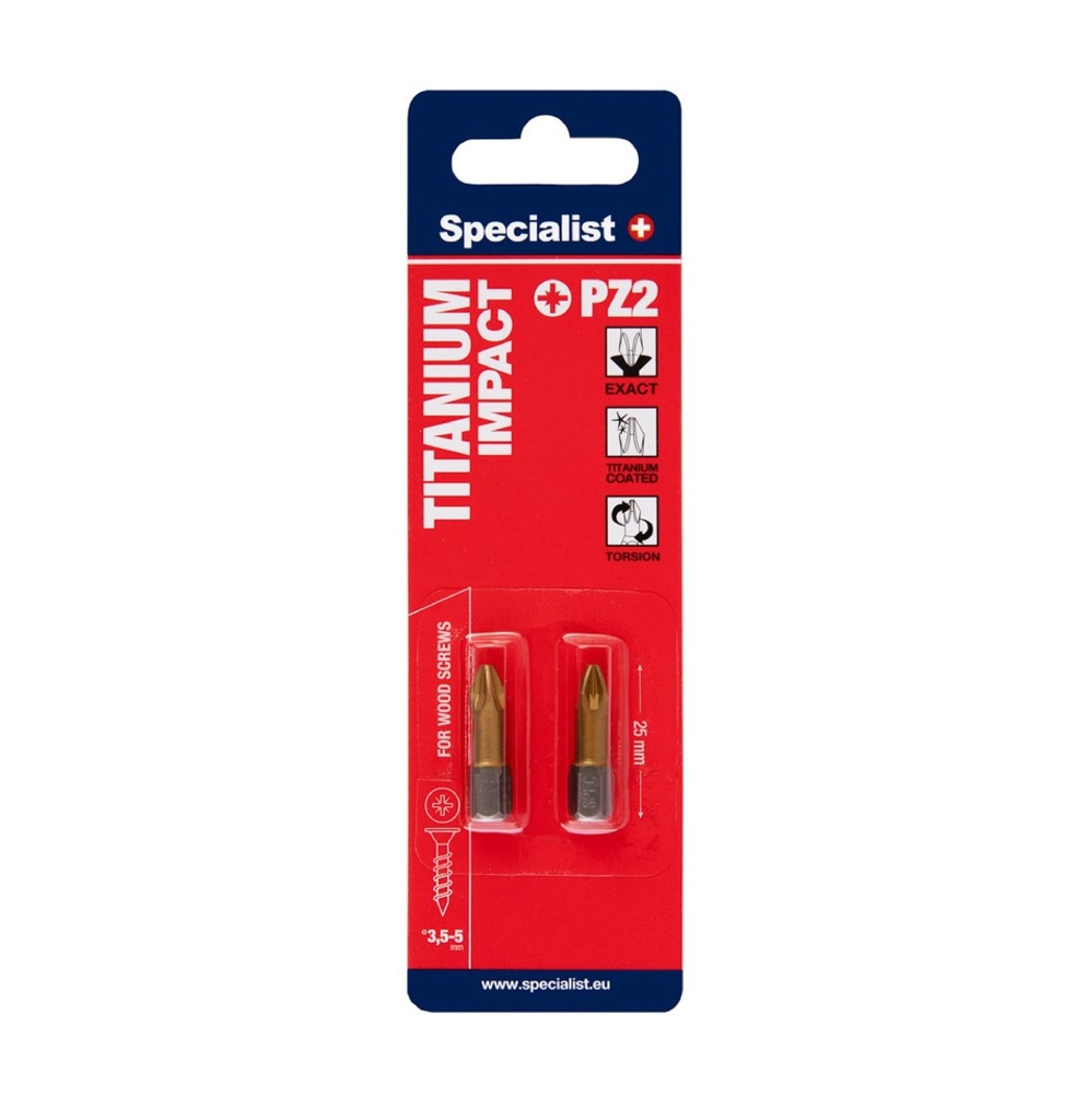 SPECIALIST+ screwdriver bit TITAN, PZ2, 2 pcs