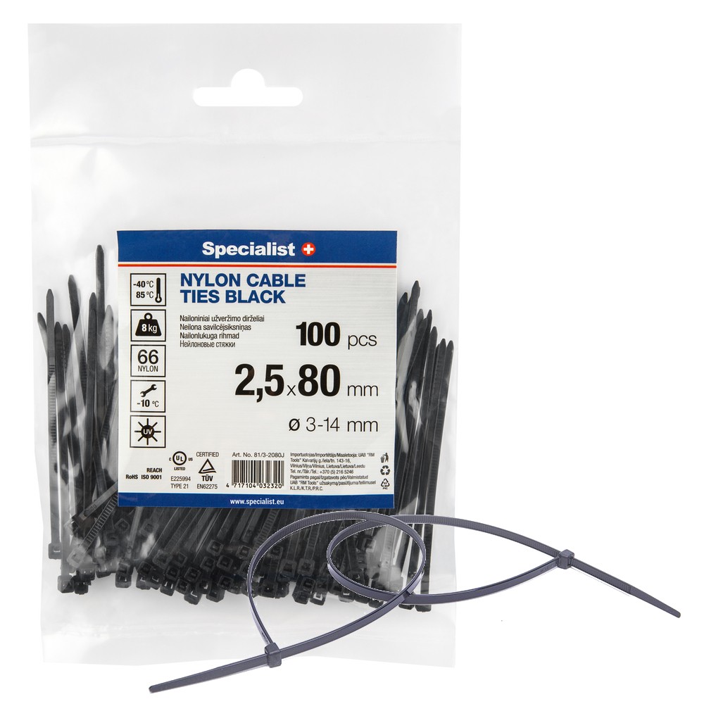 [81/3-2080J] Nylon cable ties Black 2,5x80mm, 100pcs