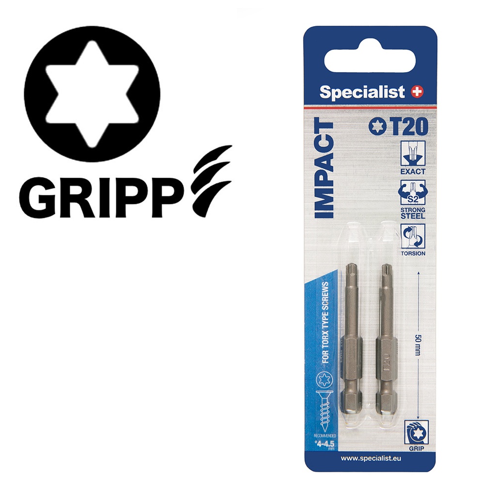 [24/2-069] SPECIALIST+ screwdriver bit TORX GRIP, T20, 50mm, 2 pcs