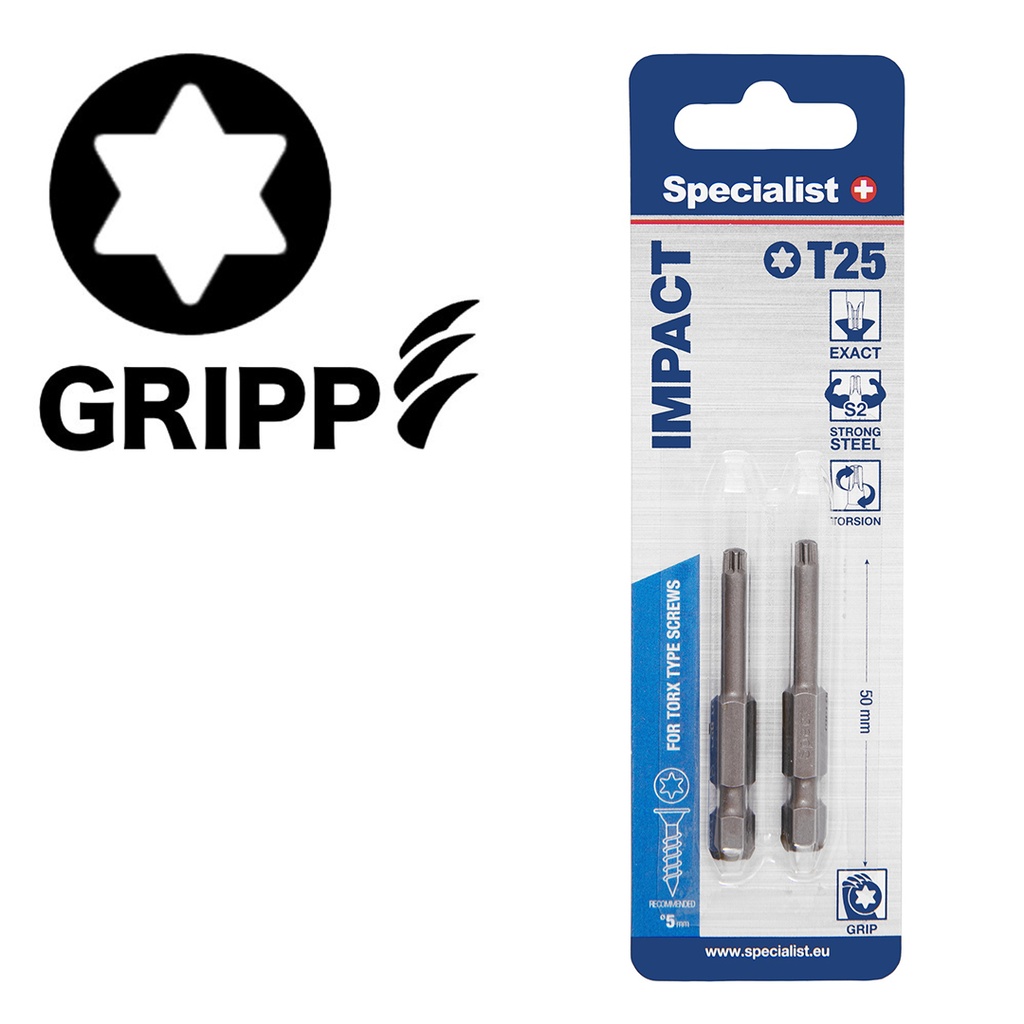 [24/2-070] SPECIALIST+ screwdriver bit TORX GRIP, T25, 50mm, 2 pcs