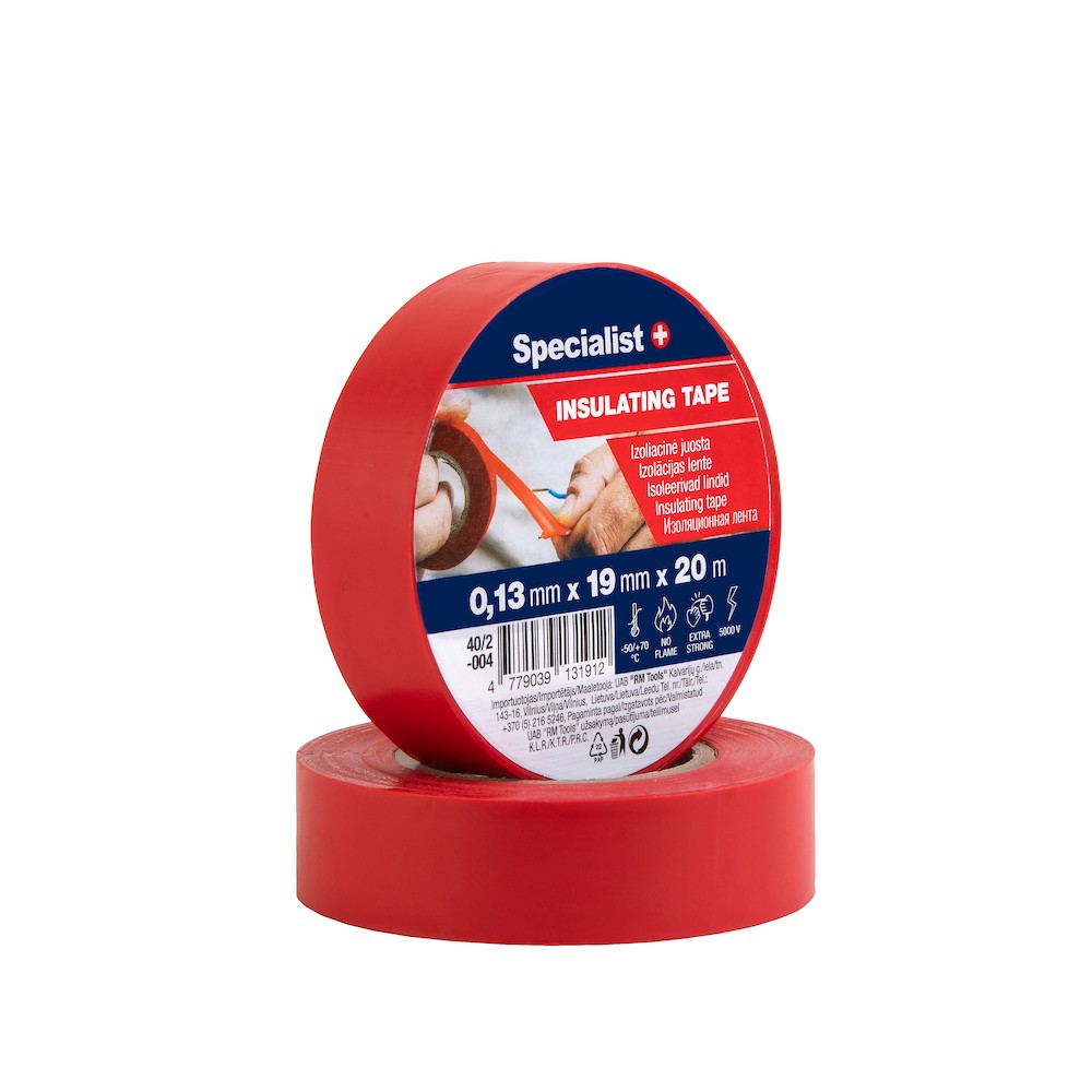 [40/2-004] SPECIALIST+ PVC electric tape, red, 0.13mmx19mm x 20m