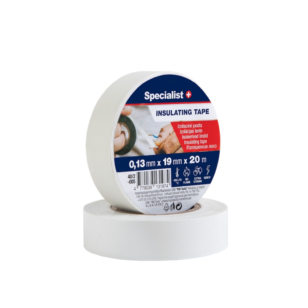 [40/2-005] SPECIALIST+ PVC electric tape, white, 0.13mmx19mm x 20m